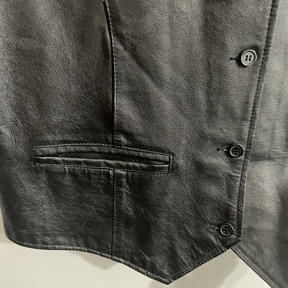 Excelled Collection Vest Men Size XL Black Genuine Leather Motorcycle Biker Moto - Picture 3 of 9